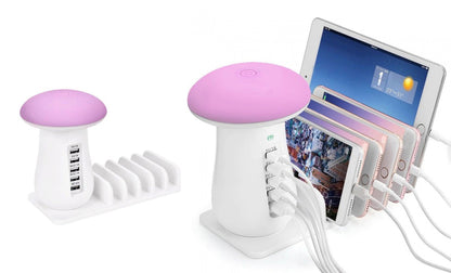 Mushroom LED Desk Lamp with 5-Port USB Charger