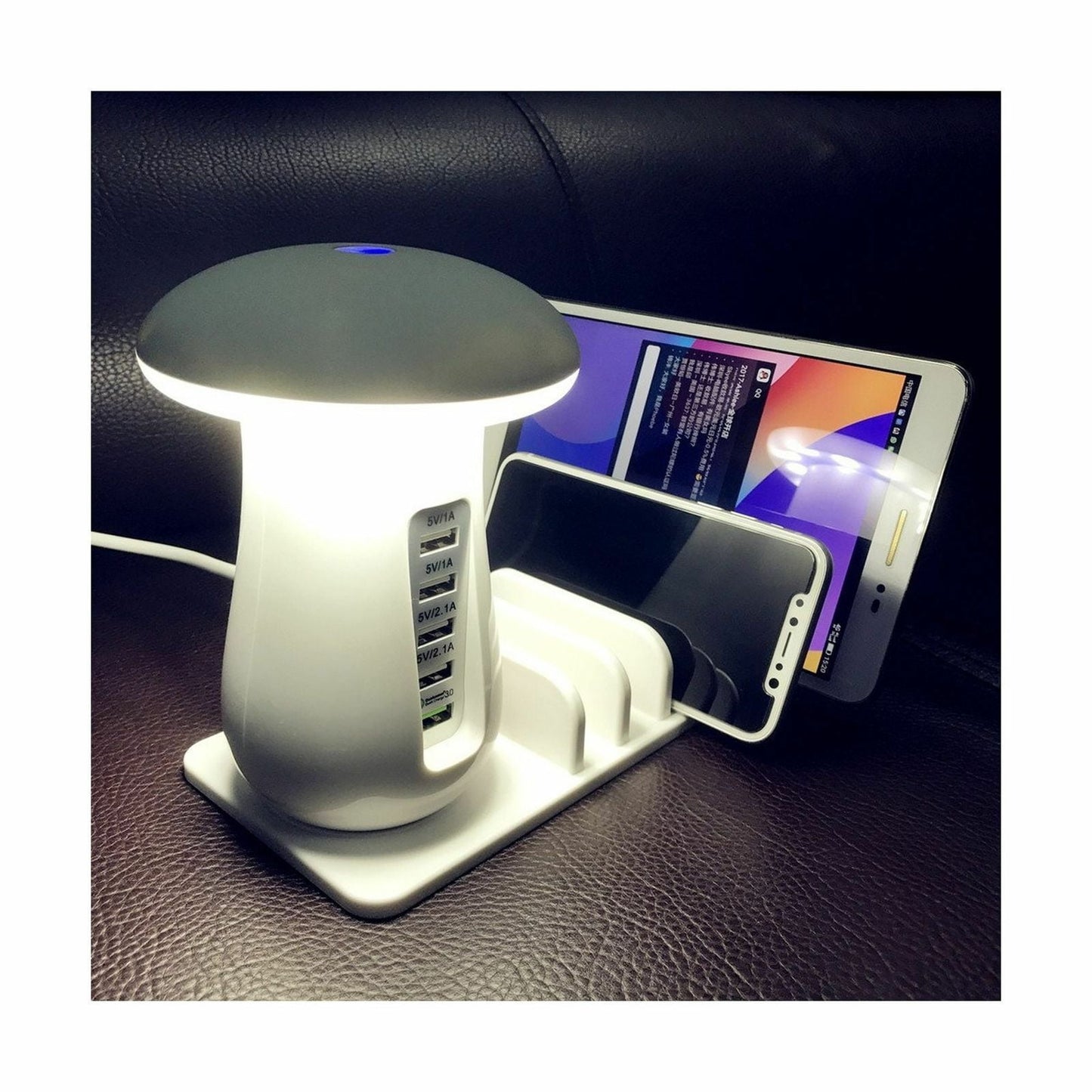 Mushroom LED Desk Lamp with 5-Port USB Charger