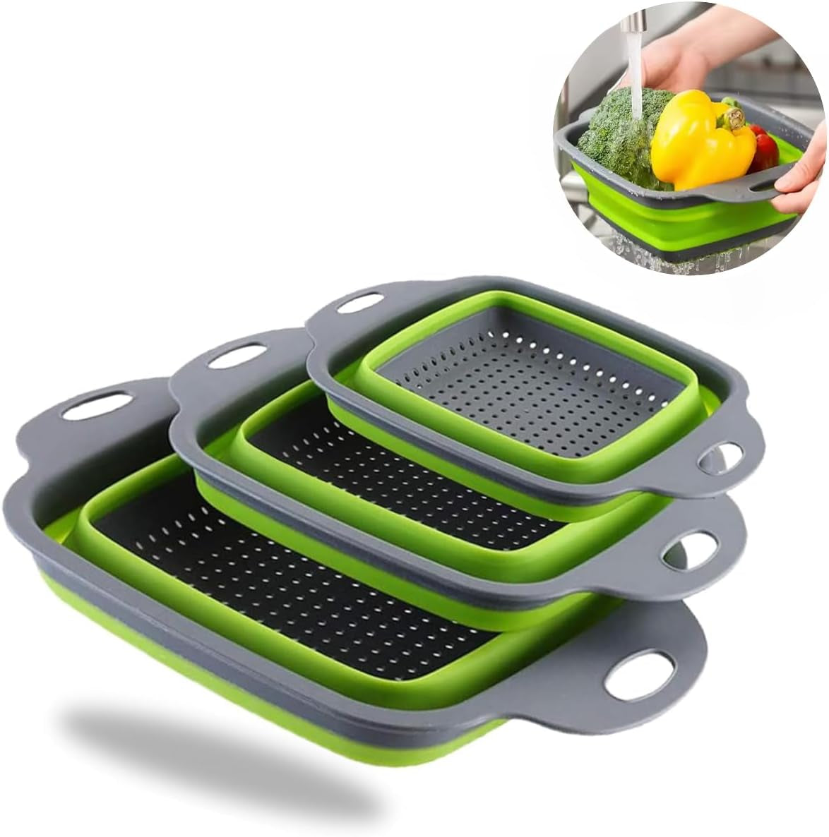 3 Packs Silicone Collapsible Strainer Silicone Collapsible Colanders for Easy Storage for Pasta & Veggies or as a Fruit or Berry Bowl